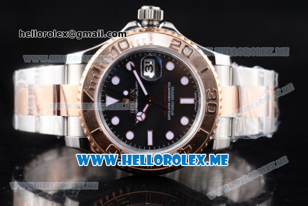 Rolex Yacht-Master 40 Clone Rolex 3135 Automatic Two Tone Case/Bracelet with Black Dial and Dot Markers (BP) - Click Image to Close